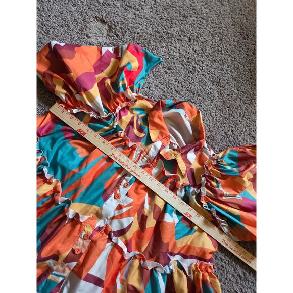 PLUS Abstract Print Ruffle Button Down Dress - Picture 2 of 3